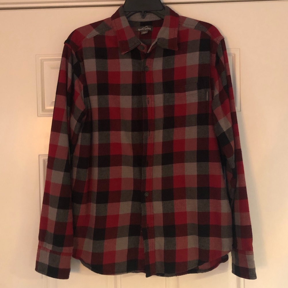 Eddie Bauer Flannel Button Up - Red/Black/Gray (L)